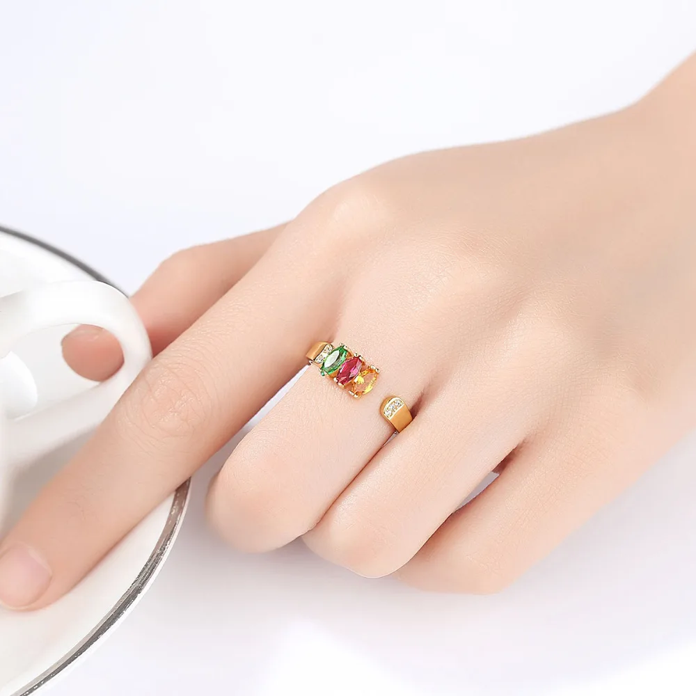 CZCITY Gold Plated 925 Sterling Silver Adjustable Cuff Rings for Women Multi-color CZ Stone Female Wedding Bijouxme Gift | Украшения и