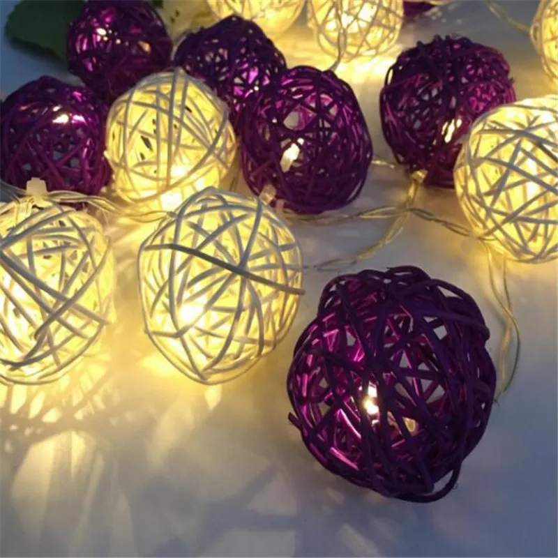 3 м 20 Led белый фиолетовый ротанга шарики сказочные декоративные световые гирлянды