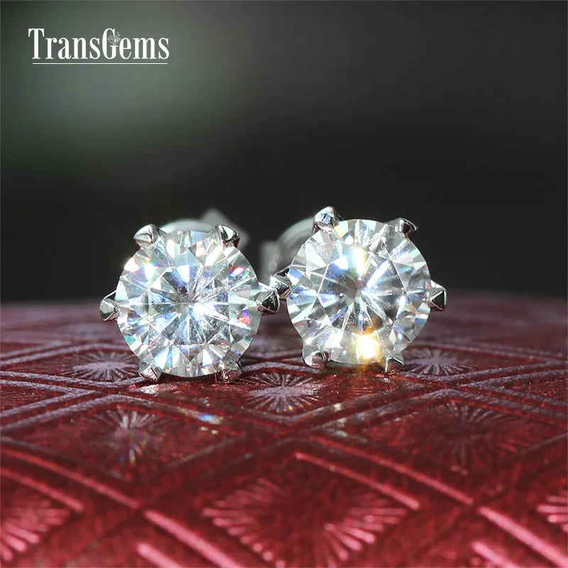 Серьги-гвоздики с муассанитом, 14 K, 585, белое золото, CTW, 6 мм, F цвет, серьги для женщин, свадебные подарки