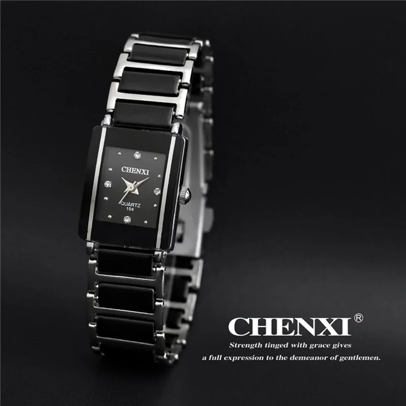 Woman Black Роскошные брендовые CHENXI, элегантные женские часы, стразы, белое серебро, простой стильный дизайн, керамический браслет, кварцевые повседневные часы - Цвет: Woman Black