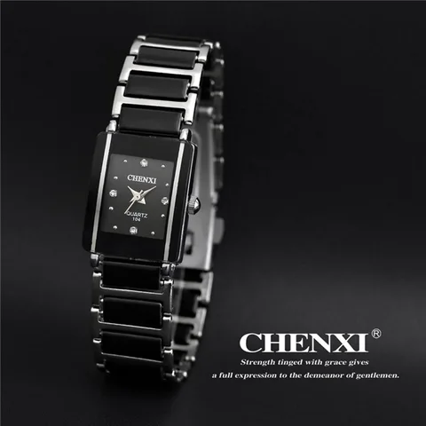 Женские часы бренда CHENXI, элегантные черные керамические простые минималистские маленькие узкие кварцевые повседневные женские часы, наручные часы