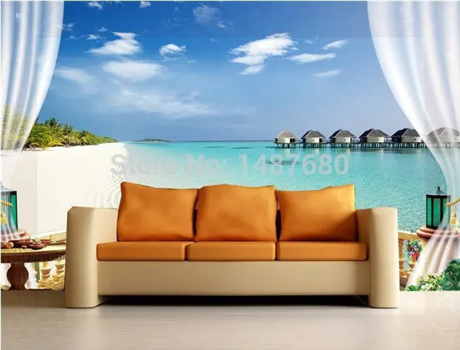 Seaside 3D large mural fresco living room bedroom TV personalized custom wallpaper Non-woven murals background mu | Обустройство дома