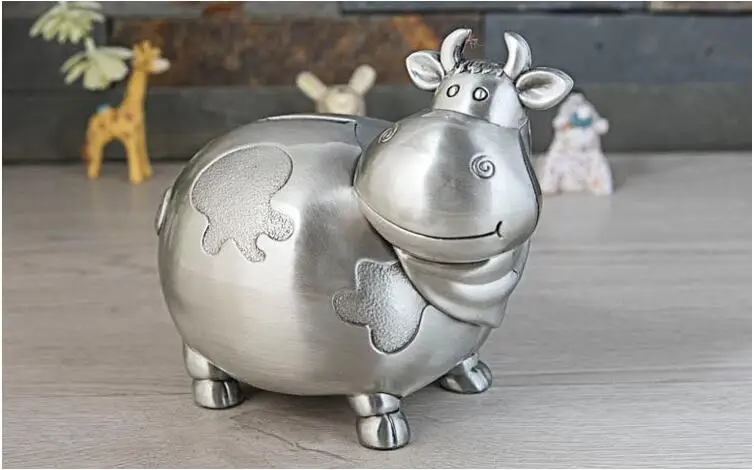 large size tin color Прекрасная корова бронзовая/Ретро Оловянная цветная металлическая копилка, копилка для монет, металлическая кассовая коробка, коробка для экономии денег, подарок для детей PB001 - Цвет: large size tin color