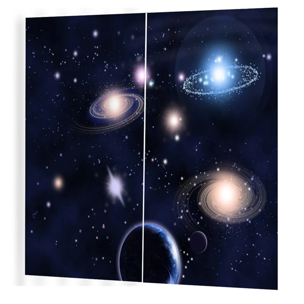 Black Blue 2шт 75x166 см Космос планета светильник Блокировка полиэстер окно занавеска для балкона патио украшения - Цвет: Black Blue