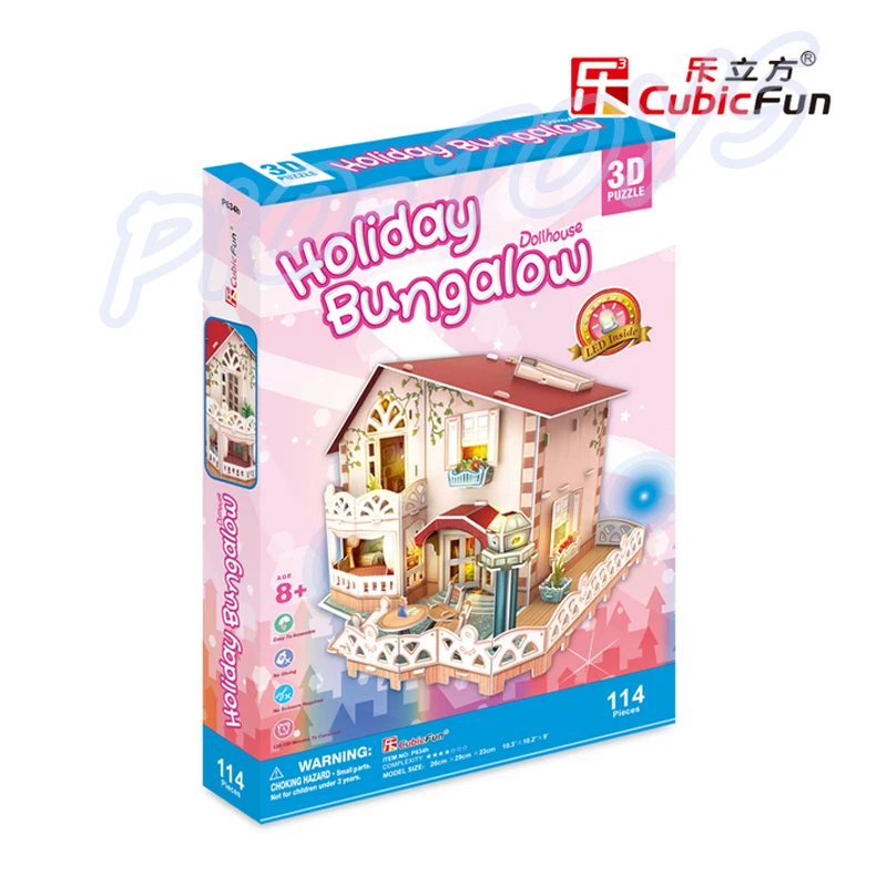 Красивый подарок бунгало кукольный домик 3D головоломки светодиодный ным