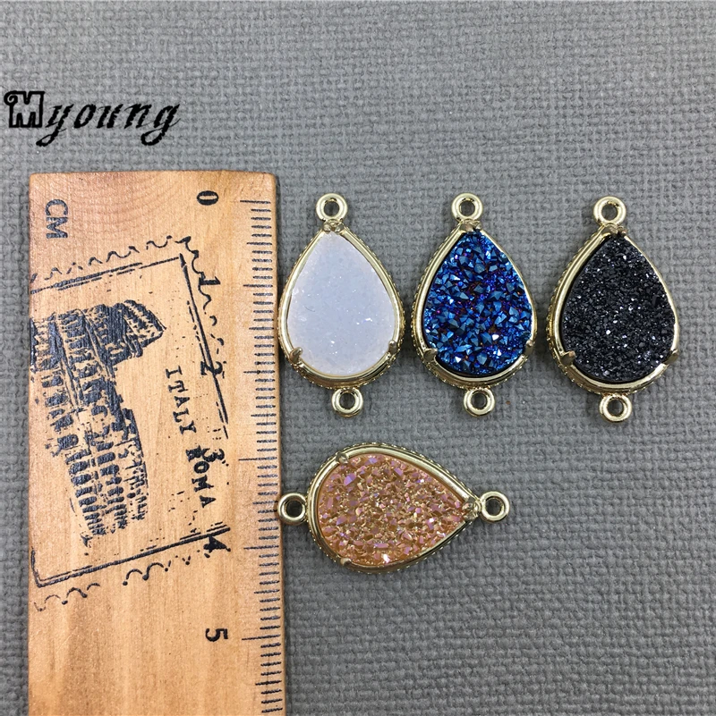 Water Drop Nature Stone Titanium Quartz Drusy Connector Agates Druzy Charm Pendant For Jewelry Making MY1459 | Украшения и