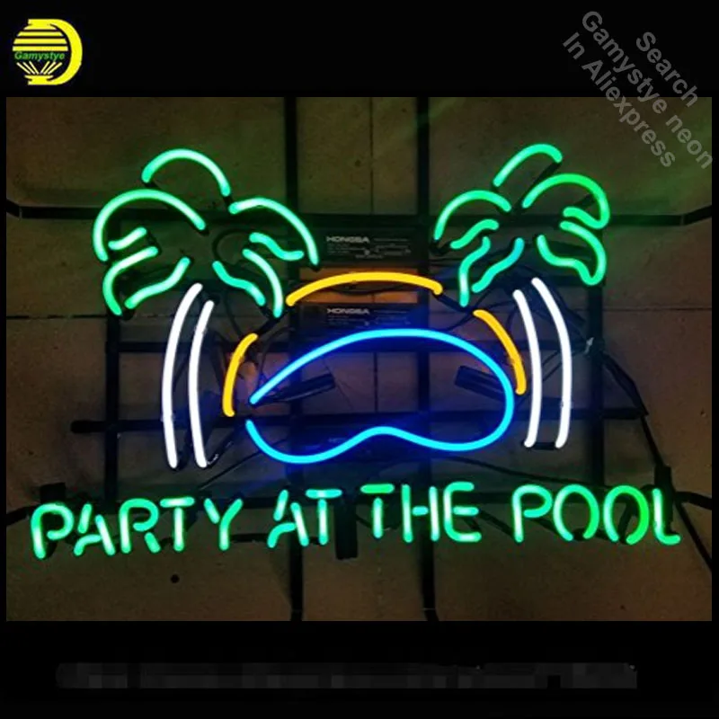 Party at the Pool neon Sign Real Glass Tube lights Recreation Beer Bar Professional Iconic Advertise Motel |
