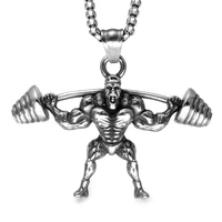 muscle man pendant necklace stainless steel weight lifting fitness sport necklace figure charm men bodybuilding gym jewelry