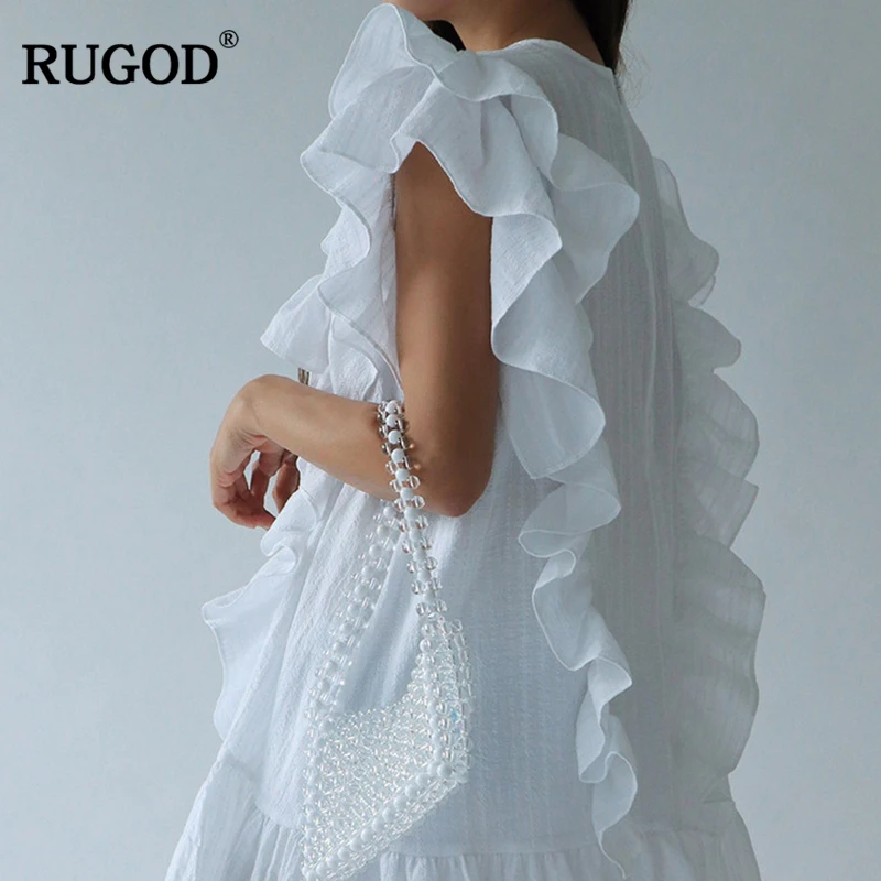 Шикарное милое платье RUGOD 2020 с оборками женское модное мини круглым вырезом и