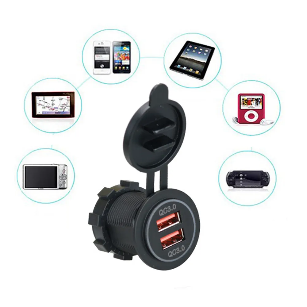 Двойной USB Quick Charge 3,0 светодиодный быстрое зарядное устройство для 12 V/24 V Авто Лодка мотоцикл внедорожник автобус; грузовик; легковой автомобиль аксессуары