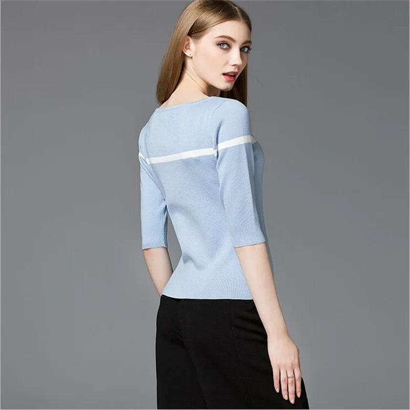Мягкая одежда женская футболка Мода 2017 вязаный свитер хлопковая с коротким