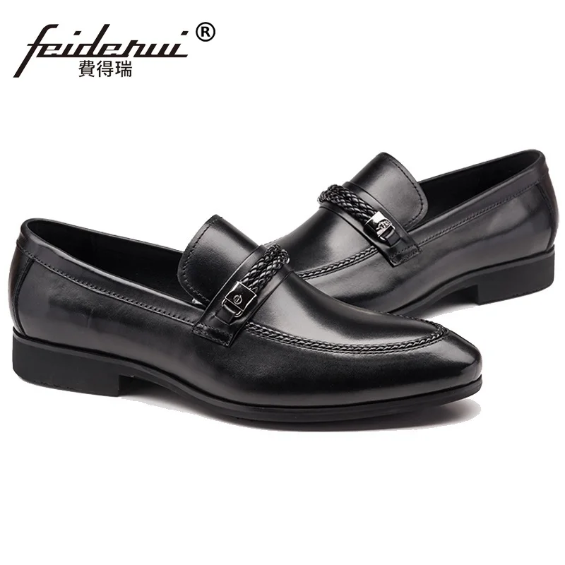 2017 Fashion Round Toe Man Casual Shoes Genuine Leather Male Office Loafers British Comfortable Men's Wedding Bridal Flats HJ85 | Обувь