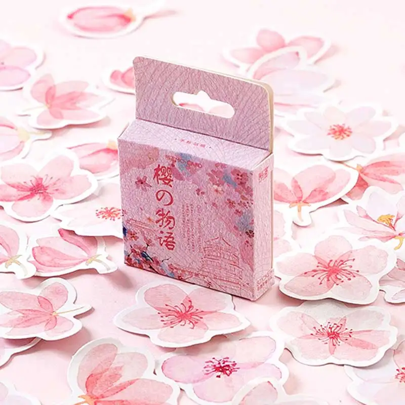 

46pcs/box Cute Pink Cherry Stickers Kawaii Japan Planner Flower Decoration Paper Sticker Diary Stationary Scrapbooking Label
