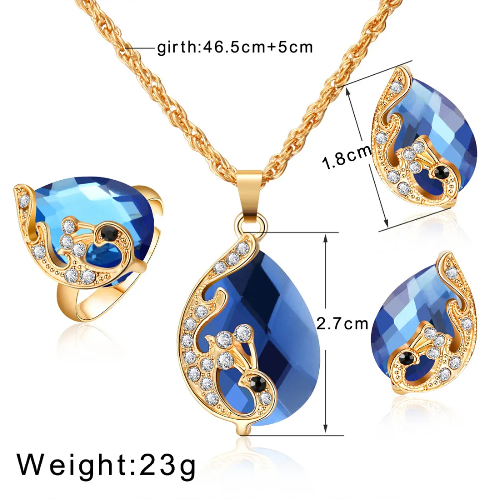 Комплект женских ювелирных изделий в форме капли воды ожерелье серьги кольцо