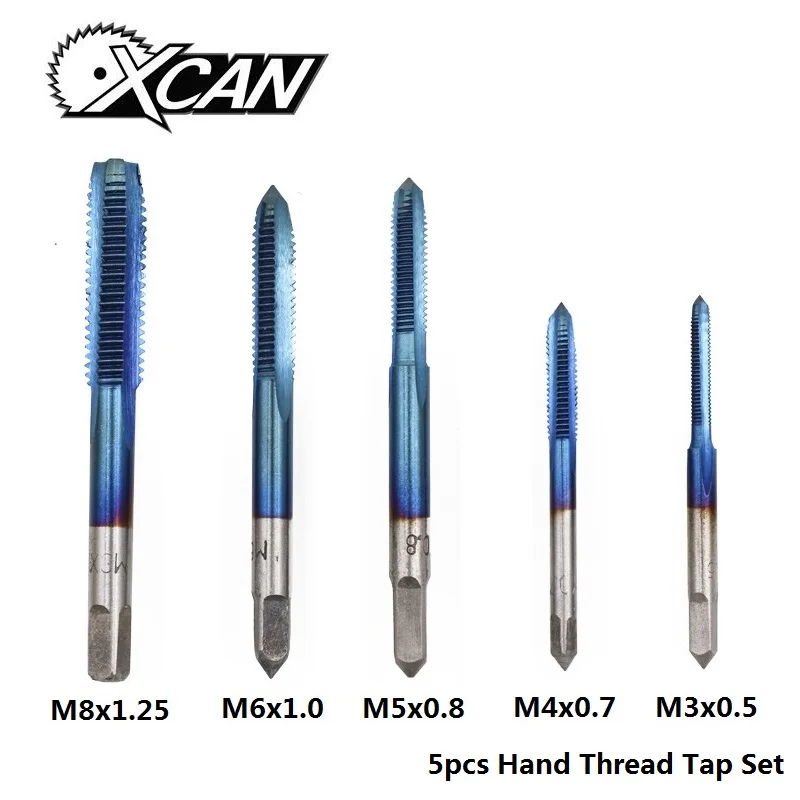 XCAN 5 шт. M3/M4/M5/M6/M8 HSS набор резьбовых насадок с нано-синим покрытием, прямая флейта, резьбовой кран, резьбовое отверстие, сверло, сверло