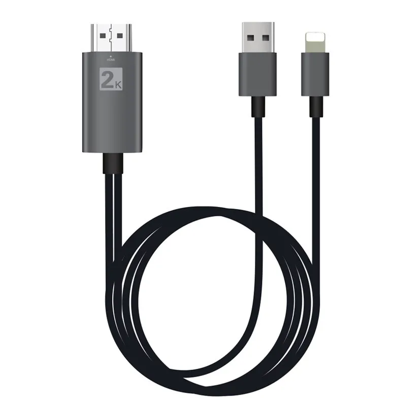 Алюминий 2K 1080P HD ТВ адаптеру HDMI/VGA/AV шнур для подключения к HDMI кабель ТВ АВ адаптер 2 м для iPhone X, 8, iPhone 6S Plus/7 Plus/8 iPad Air ISO 12 - Цвет: Черный