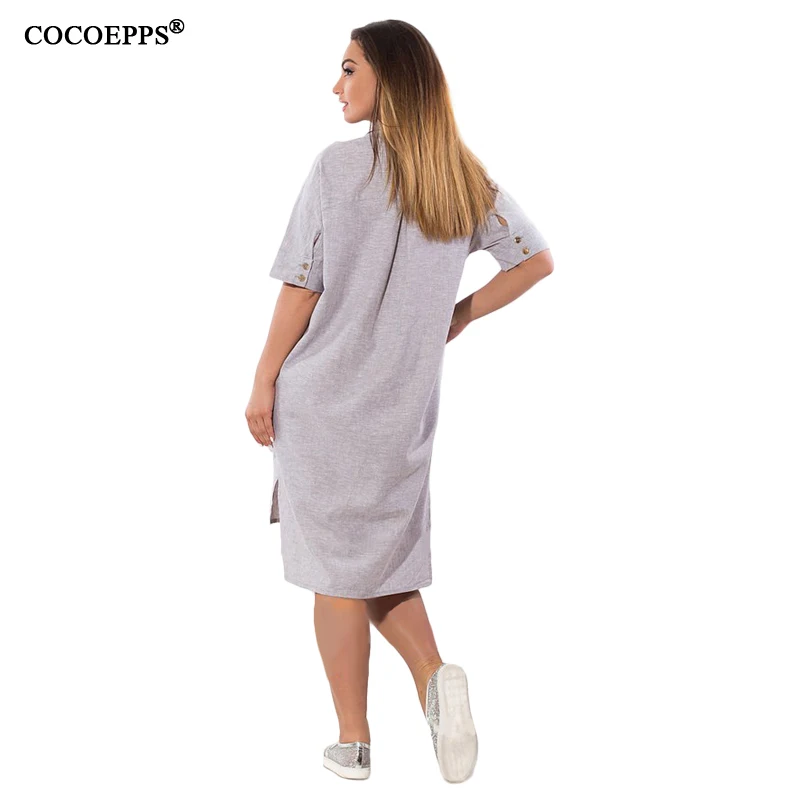 Плюс размер 2018 Лето нерегулярное одноцветное платье Большой свободное женское