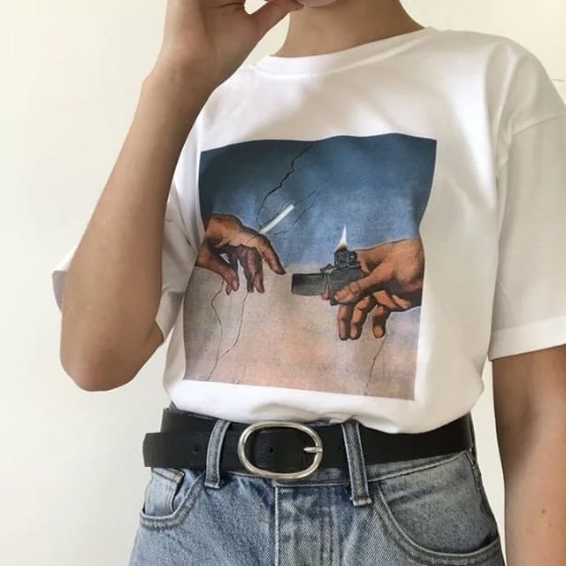 Женская футболка с коротким рукавом Fashionshow-JF Микеланджело принтом зажигалки |