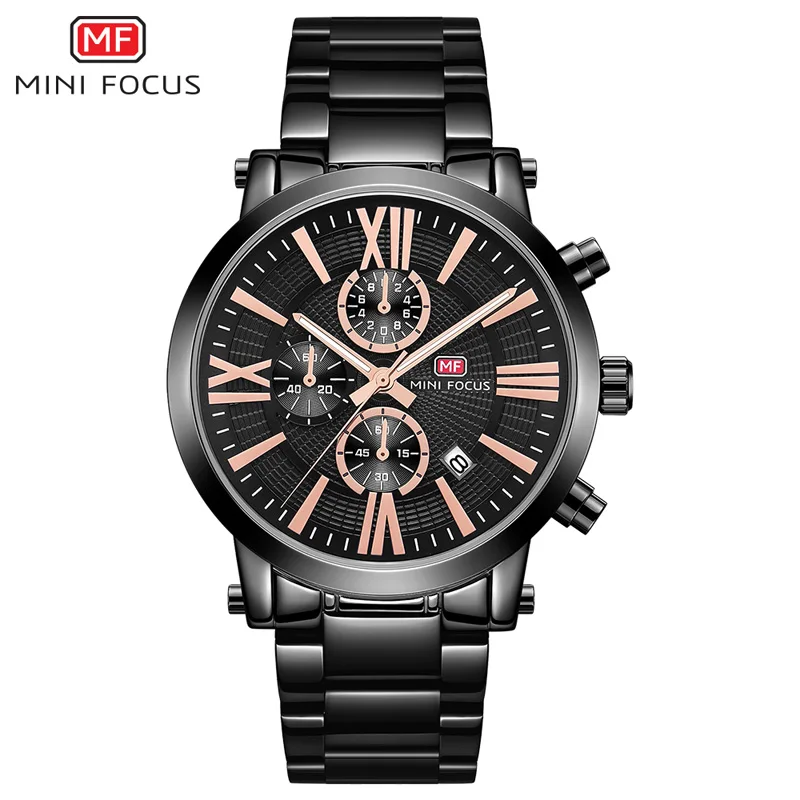 Мини фокус Мужские Бизнес Кварцевые часы из нержавеющей стали Хронограф