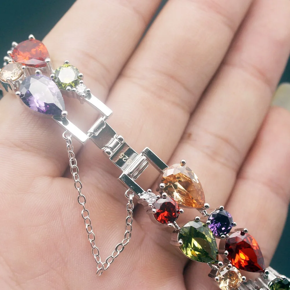 HERMOSA jewelry 34PCS. NATURAL AAA Multicolor Morganite GarnetAmethyst Peridot 925 Sterling Silver Color Bracelet 8&quot DW31 | Украшения и