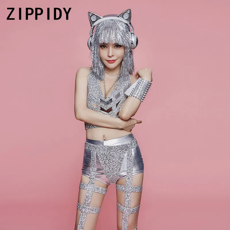 Яркий серебристый зеркальные костюмы жилет короткие полые Леггинсы сексуальный