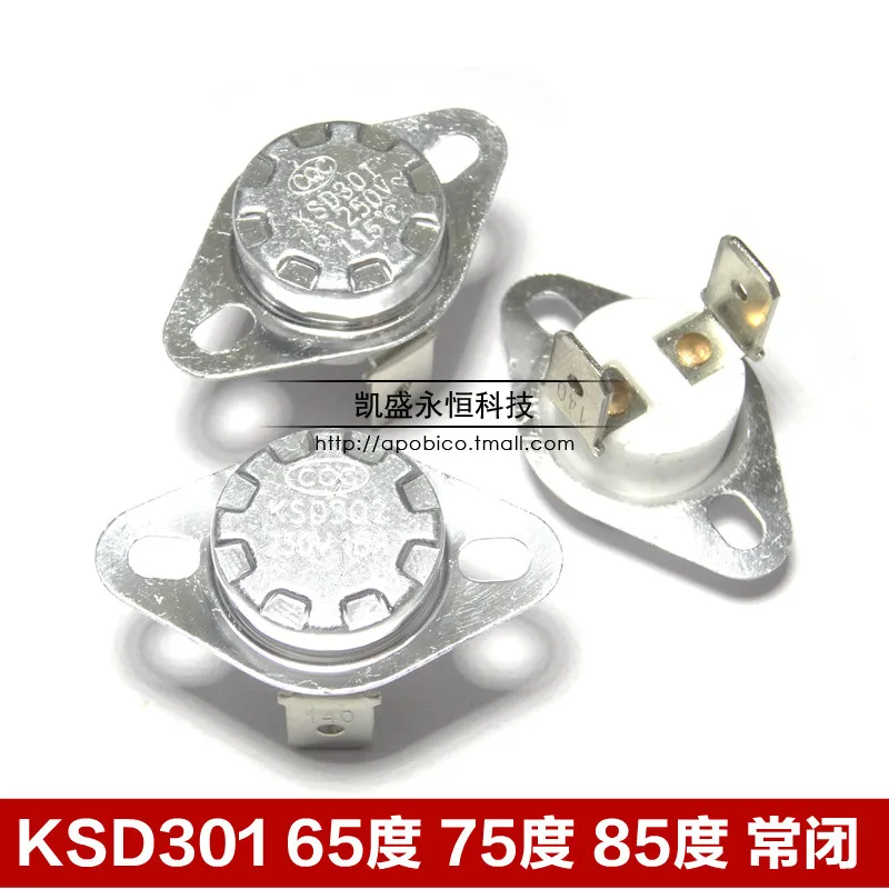 10 шт./переключатель контроля температуры KSD301/KSD302 75 градусов 16 А 250 В нормально