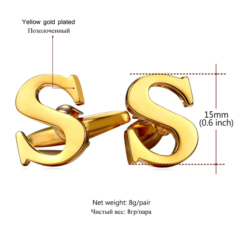 U7 Алфавит Буква S Запонки Для Мужчин Ювелирные Изделия Позолоченные Кнопки На
