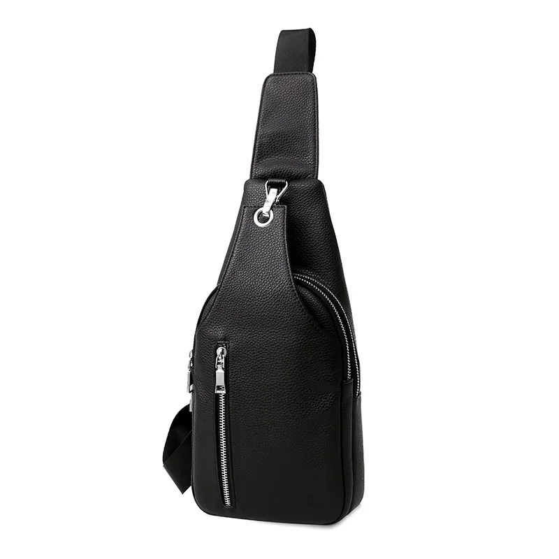 Мужская нагрудная сумка MIWIND кожаная через плечо с одним плечевым ремнем для