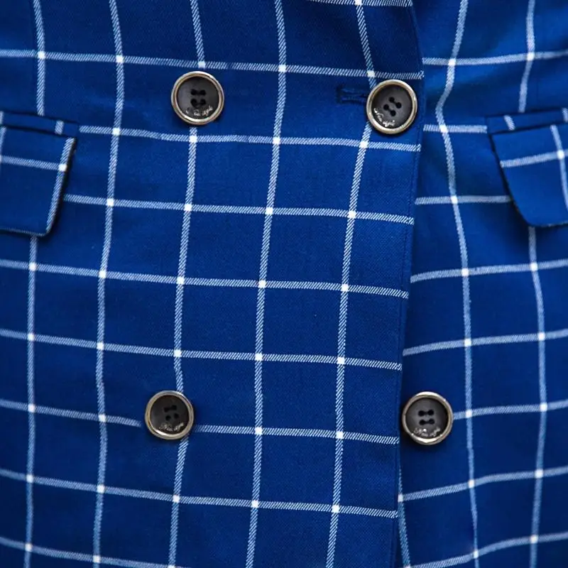 Приталенный Повседневный клетчатый двубортный костюм модные мужские костюмы на