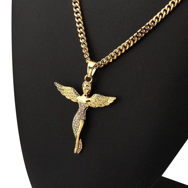 Хип-хоп золотой микро Крылья Ангела Колье для девочек мужчин женщин Шарм