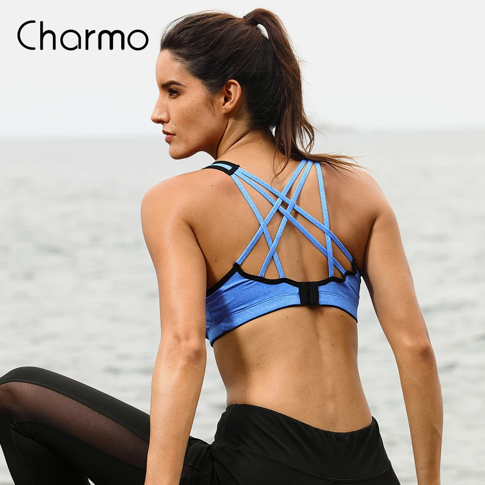 Женский спортивный бюстгальтер с лямками для йоги Charmo однотонный Бюстгалтер