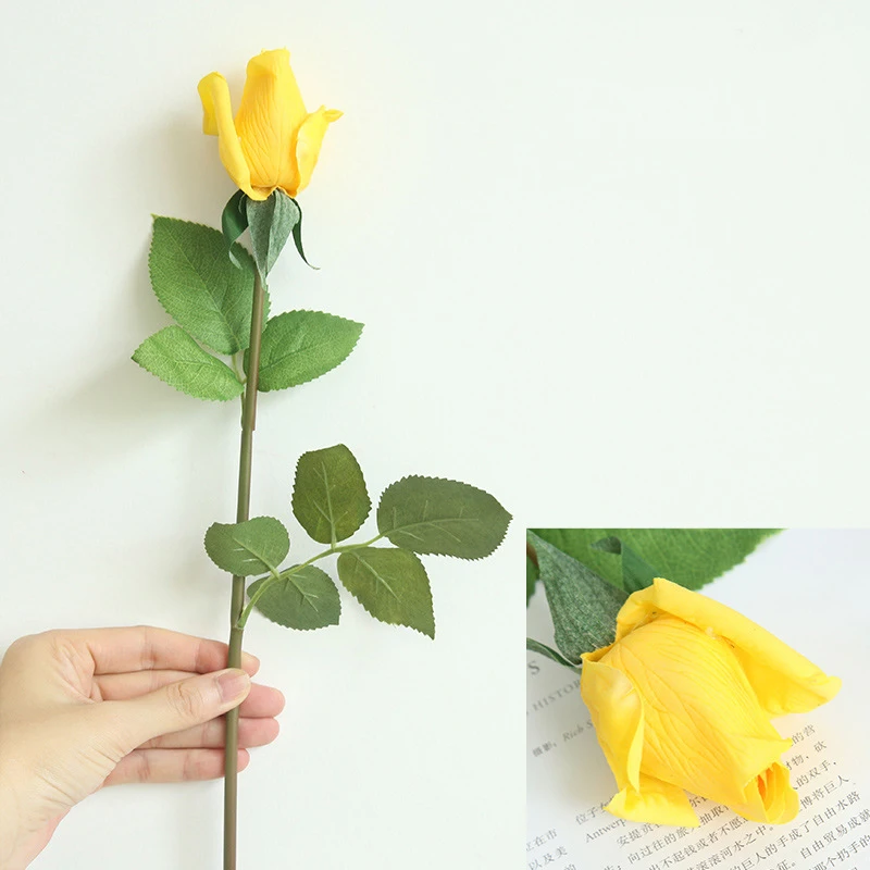yellow 10 шт., настоящая Роза на ощупь, имитация, декоративная ветка, стебель из латекса, Искусственные Силиконовые розы, цветы для дома и свадьбы - Цвет: yellow