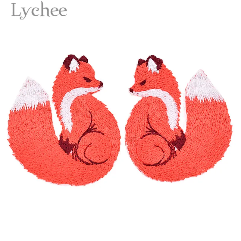Lychee 1 пара нашивок с вышивкой лисы животный дизайн железные Аппликации сделай сам