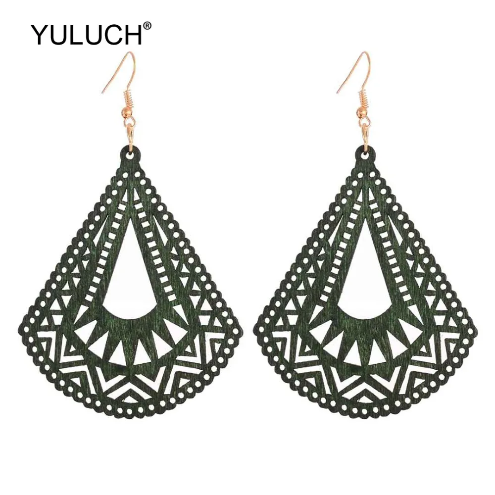YULUCH 2019 этнические деревянные 4 цвета полые длинные Подвесные серьги Висячие
