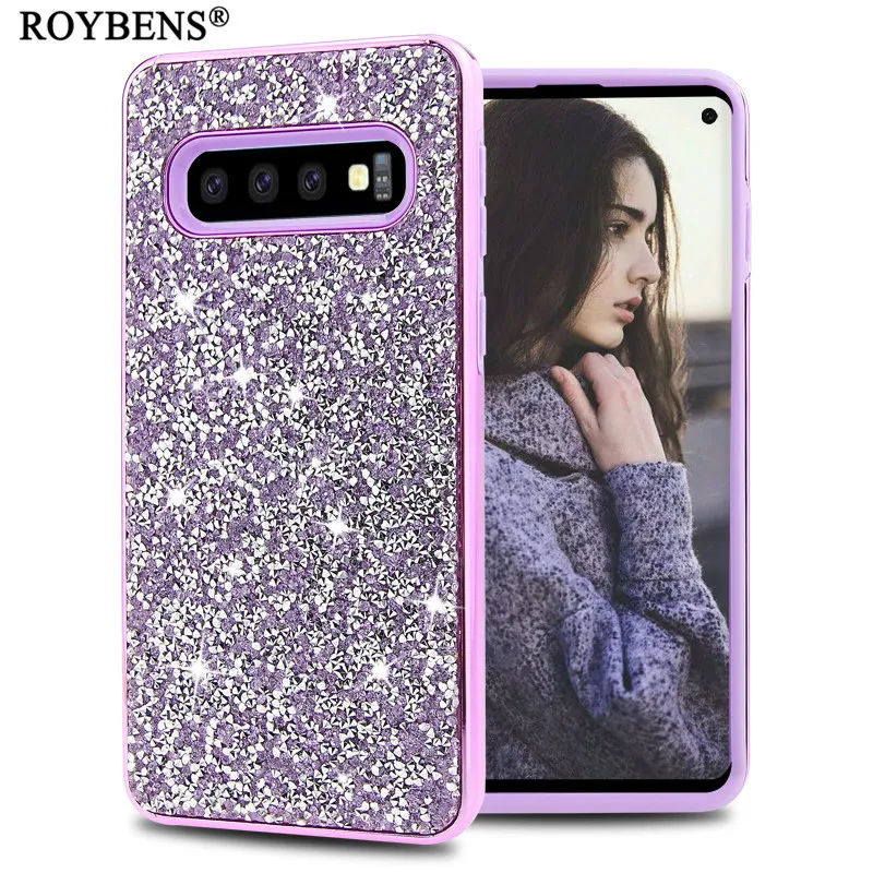 Роскошный Блеск Rhinestone Футляр для samsung Galaxy S10 плюс S10e + Heavy Duty противоударный Назад