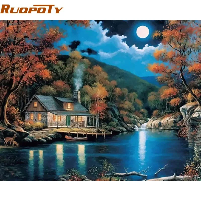 RUOPOTY Frame Fantasy Rural Landscape Diy Набор для рисования по номерам домашний декор настенная