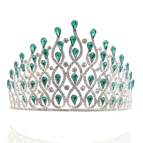 green silver DIEZI барокко Роскошная свадебная корона для женщин Великолепная 4 цвета Хрустальная Свадебная Корона-тиара повязки для волос аксессуары - Окраска металла: green silver