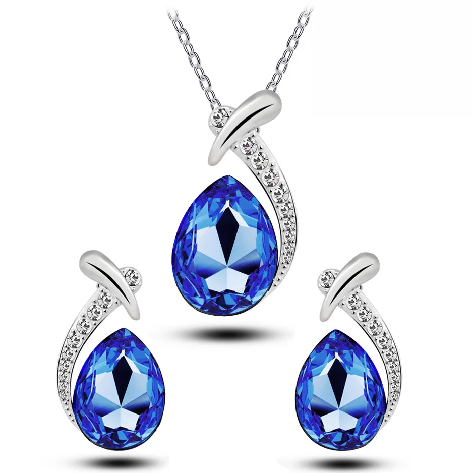 Ожерелье и серьги подвески с австрийскими кристаллами|necklace earrings jewelry set|brand setsfashion