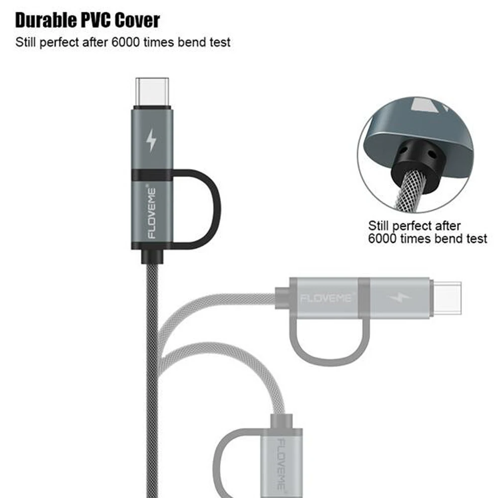 FLOVEME 2 в 1 быстрая зарядка Micro USB/type C кабель для синхронизации данных для samsung huawei двухсторонняя передача данных зарядное устройство провод 1 м