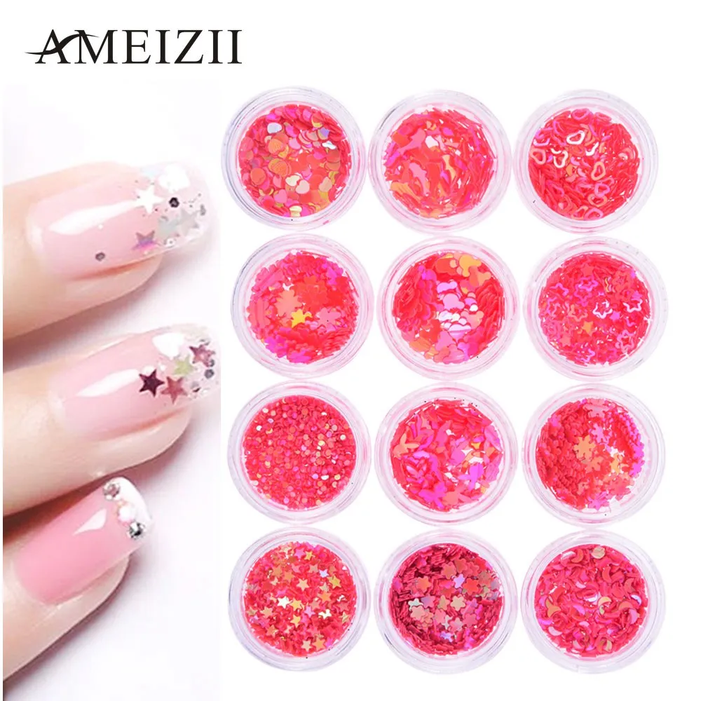 Ameizii 12 коробок блеск для тела Смешанная чешуйчатая Лоскутная блестящая тени для век Блестки для ногтей тени для век блестящий ФЕСТИВАЛЬ Макияж набор инструментов