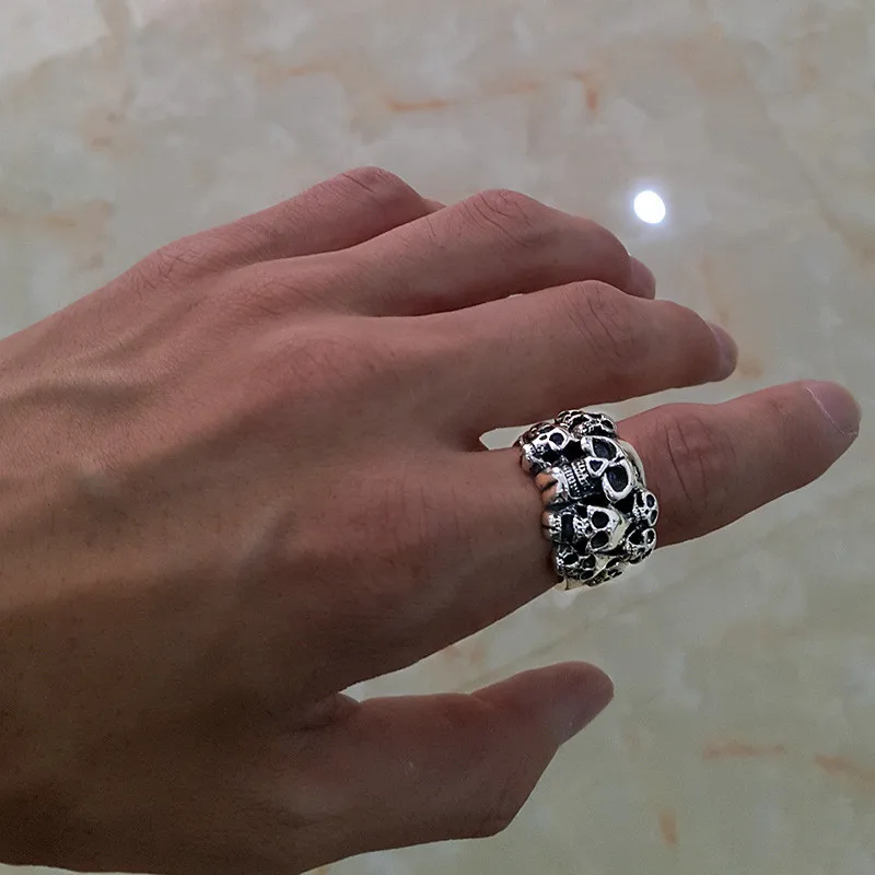 

Genuine 100% 925 Sterling Silver Vintage Punk Locomotive Skull Ring For Men Fashion Jewelry