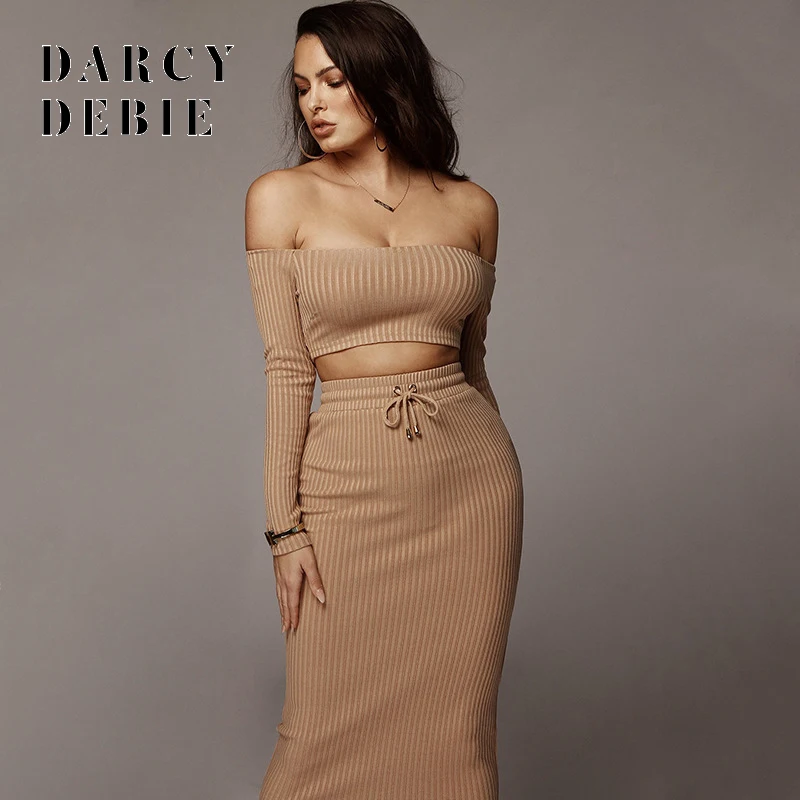 2019 Sexy Off Shoulder Bandage Dresses Womens Long Sleeve Backless Two Piece Set Dress Spring Bodycon Party Vestidos | Женская одежда
