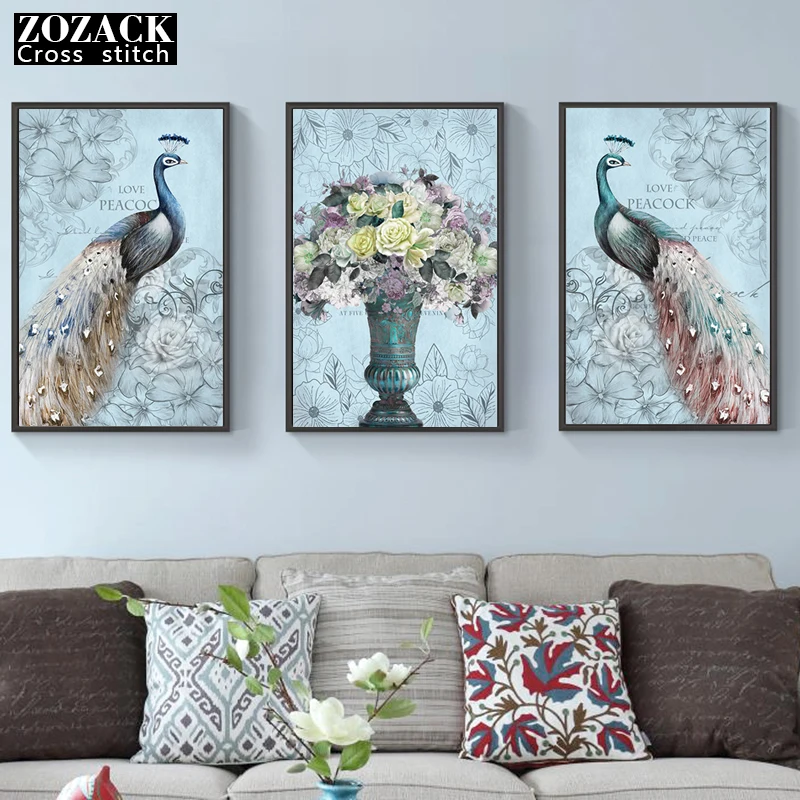 

European Peacock Rose flowers DMC 11CT 9CT DIY Counted Cross Stitch printed Cross-Stitch Kit Handmade Embroidery for Needlework
