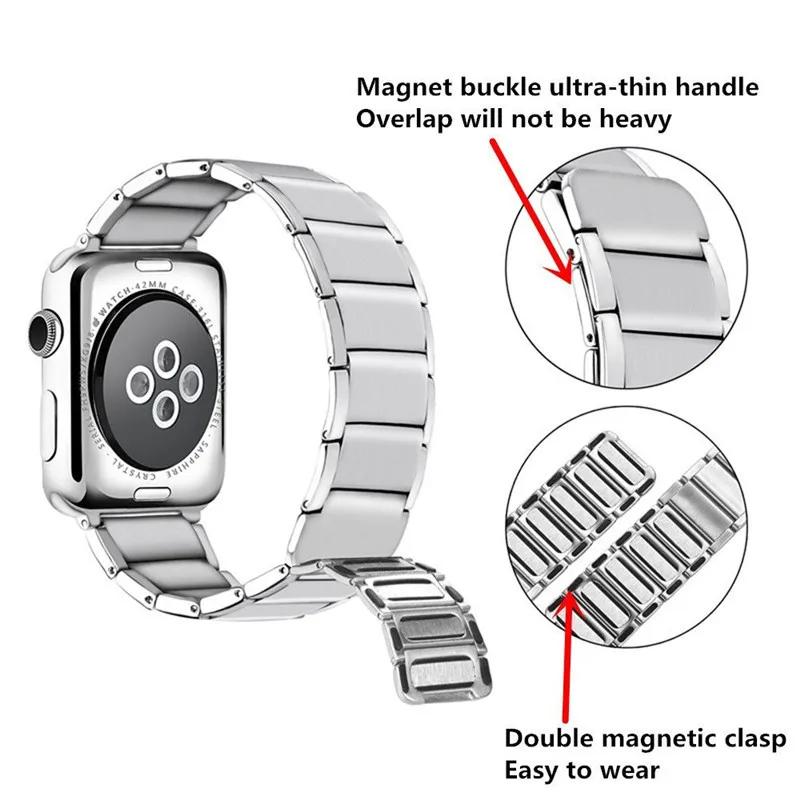 40/44 м Ремешок для наручных часов Apple Watch Series 4 на возраст 1, 2, 3, ремешок на запястье Нержавеющая сталь двойной браслет с магнитной застежкой для Apple Watch Series 5