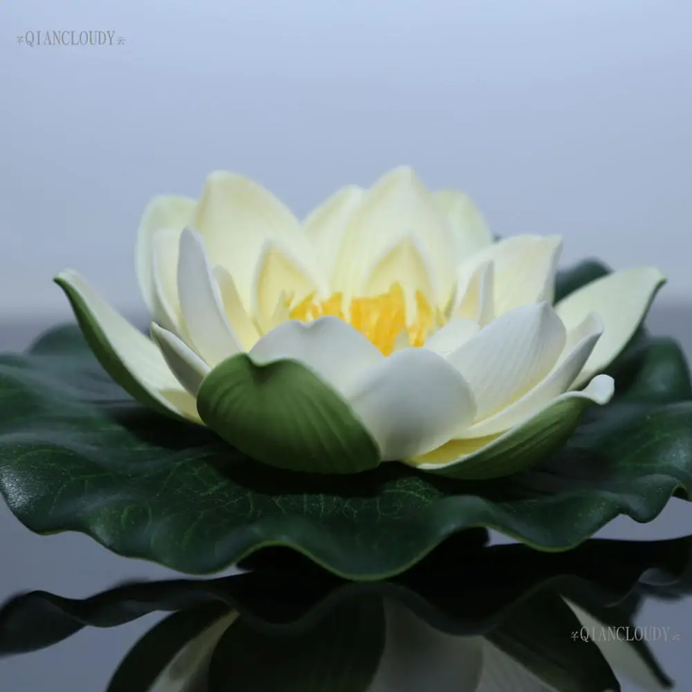 Бежевый кремовый искусственный 17 см лилии лотоса листья цветы головы вода пруд