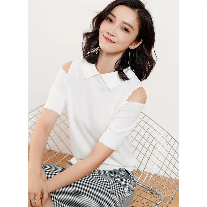 Suvance летний офисный Женский трикотажный пуловер с воротником 4 цвета в стиле