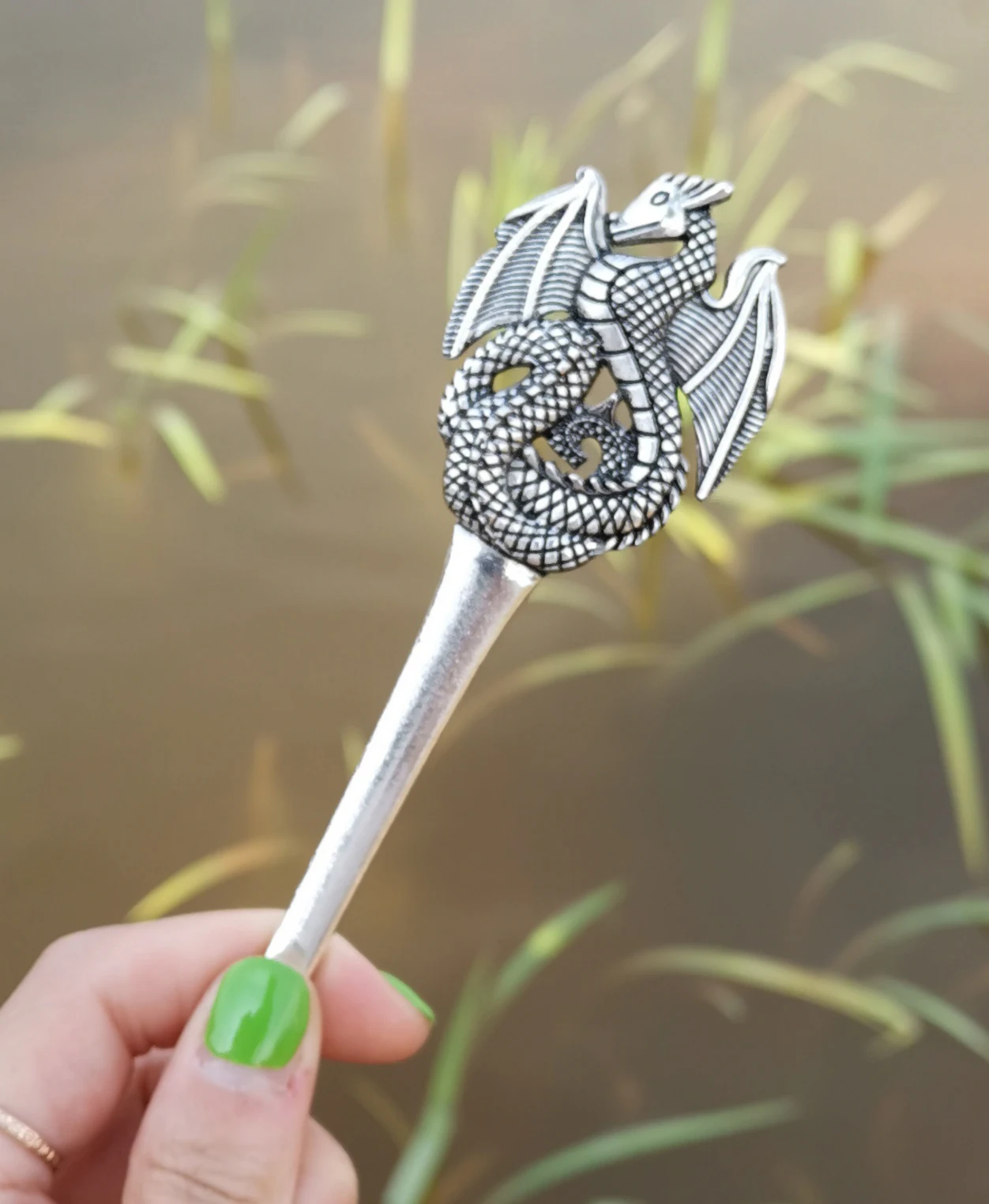 Antique sliver Wicca палочки для волос Викинги Ренессанс Дракон палочки для волос Дракон Луна змея шпилька аксессуары для волос ювелирные изделия - Окраска металла: Antique sliver