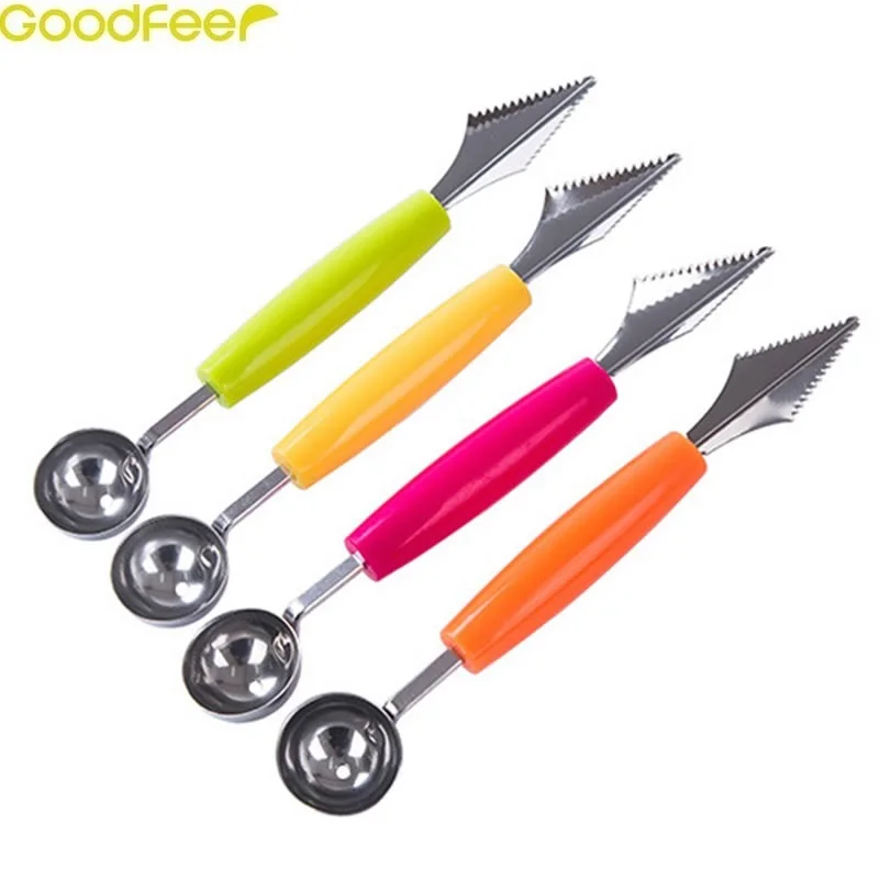 Goodfeer Нержавеющая сталь двойной концевый фруктовый совок и резной нож для