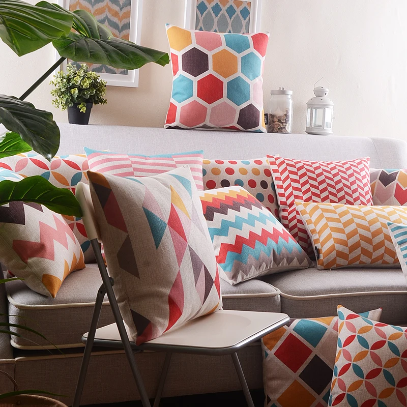 

Nordic Rural Stripe Geometry Pattern 7643 Thick Linen Cushion Cover Home Decorative Pillow Case Sofa Chair Waist Pillow cover