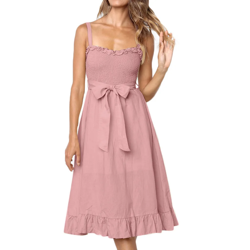 Женские платья Boho Цветочные Спагетти ремень SleevelessA Line кнопка пояса вниз качели